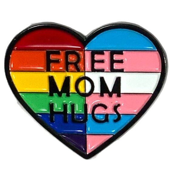 Free Mom Hugs Heart Shaped Enamel Pin Pride LGBTQIA+ Rainbow - Picture 1 of 4